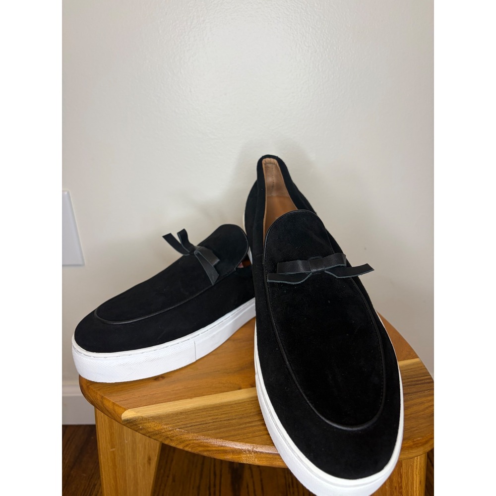 Marc Nolan Odell Black Suede Belgian Loafer Mens 11 White Sole Bow Detail Preppy